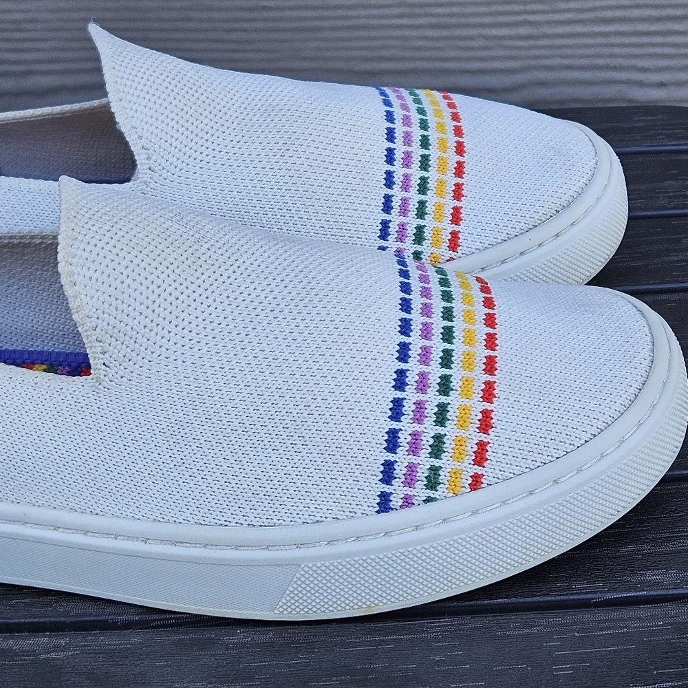 Rothys The Kid Rainbow White Sneaker Slip On Shoes Youth Girls Size 4